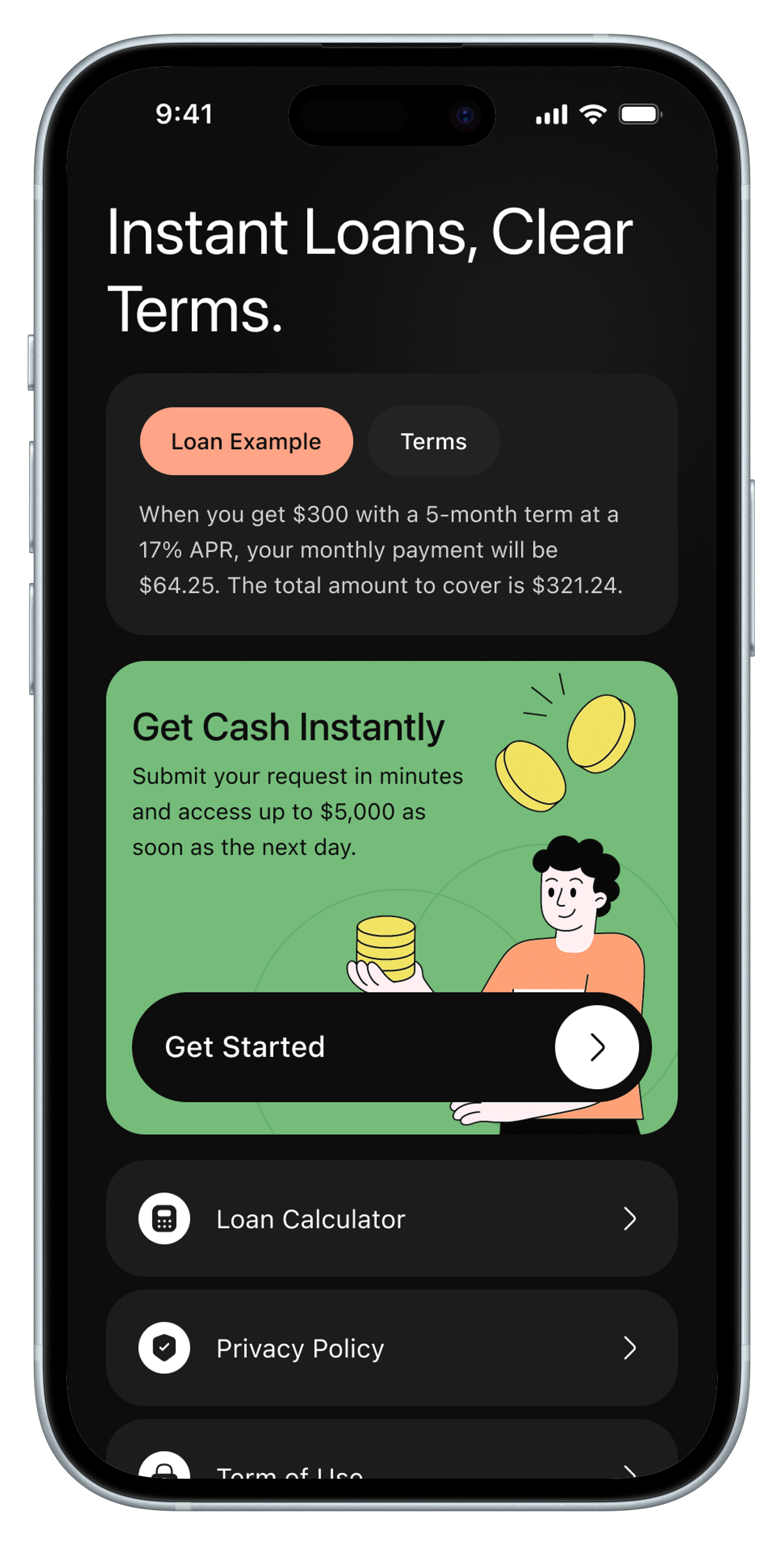 NextWave: Cash Advance Now app — main loan screen